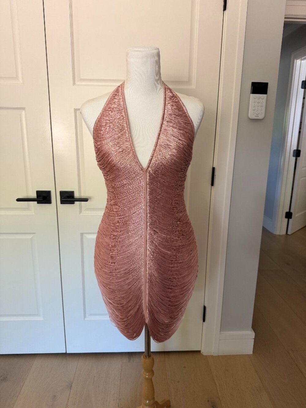 Zara Metallic Rose Halter Backless Mini Dress
